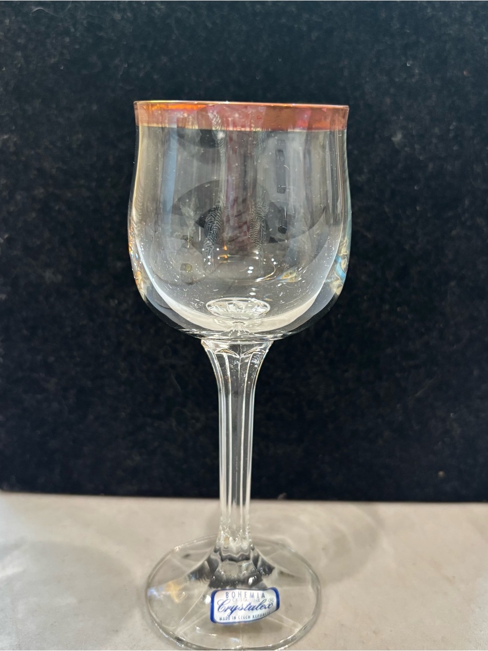 Bohemia Crystal Wine Glass with Gold Rim - New in Box